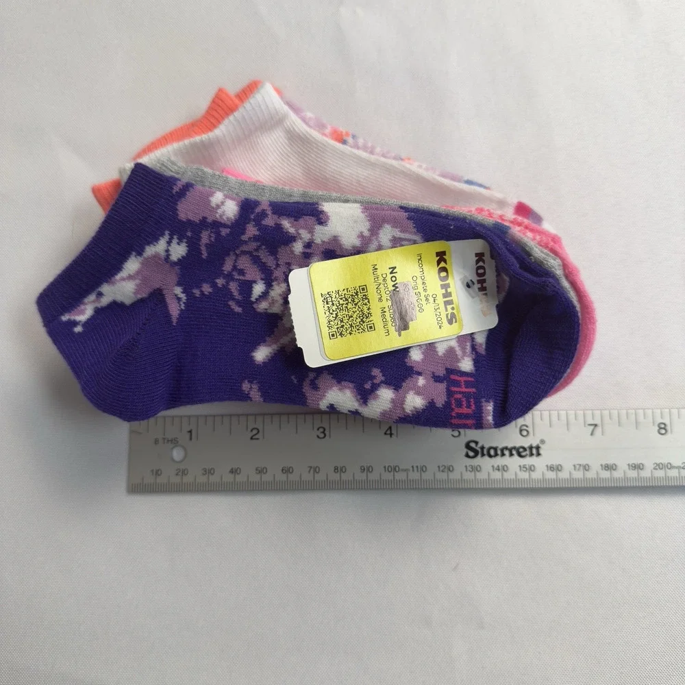 Hanes No Show Socks Girls Medium 10.5-4 Multicolored Cushion 5 pair